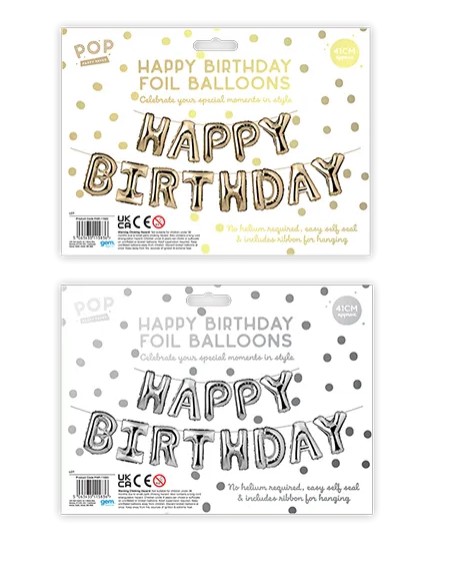 Metallic Happy Birthday Foil Balloons 41cm - Click Image to Close