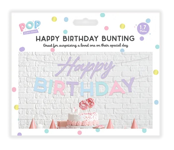 Pastel Happy Birthday Bunting - Click Image to Close