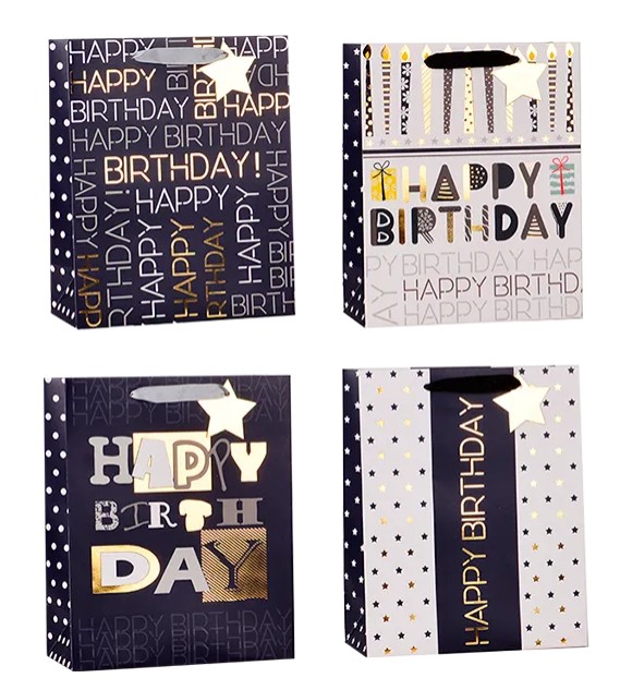 Mens Foiled Happy Birthday Medium Gift Bag 26x32x12cm - Click Image to Close