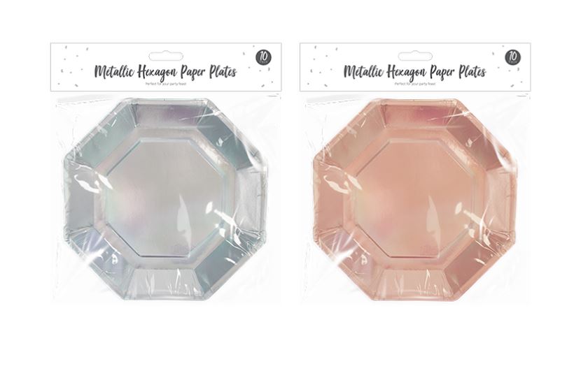 Metallic Octagon Paper Plates 10 Pack - Click Image to Close