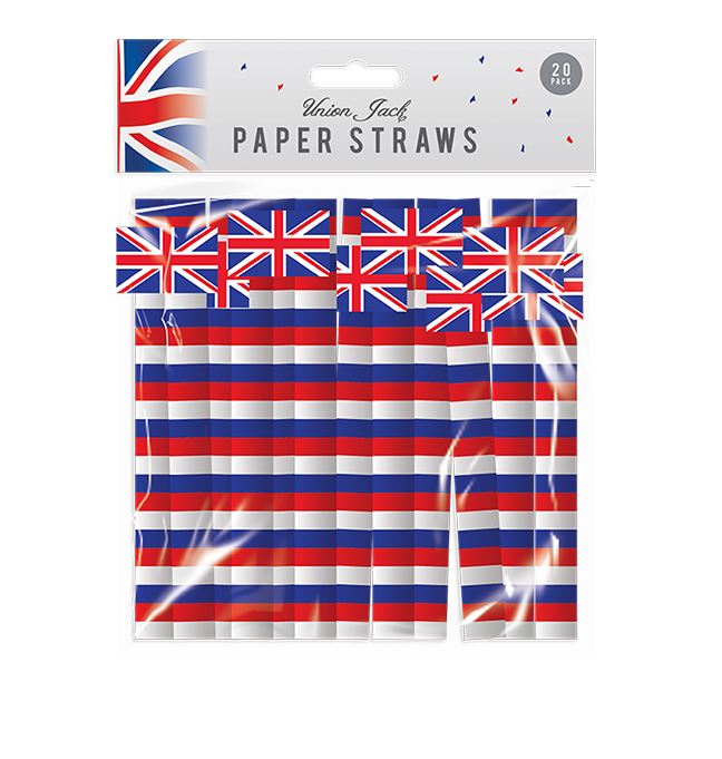 Union Jack Print Paper Straws 20 Pack - Click Image to Close