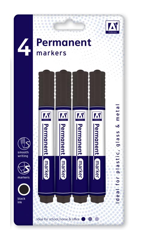 Permanent Markers 4 Pack ( Black Ink ) - Click Image to Close