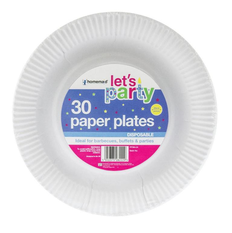 30 Pack White Paper Plates 23cm - Click Image to Close