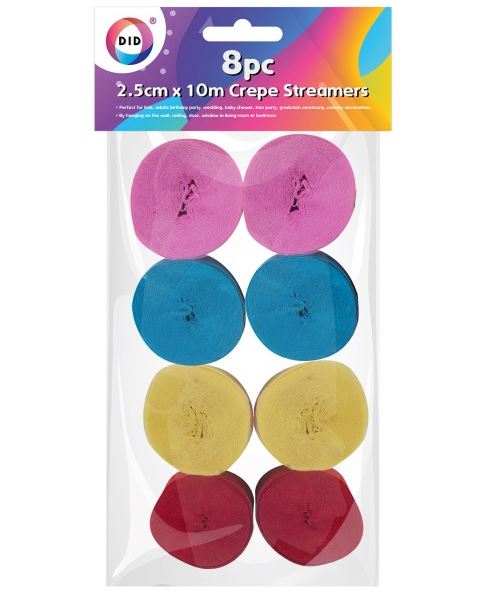 8Pc 2.5cmx10M Crepe Streamers - Click Image to Close