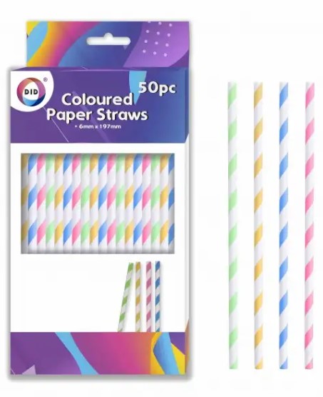 Coloured Paper Straws 50PC - Click Image to Close