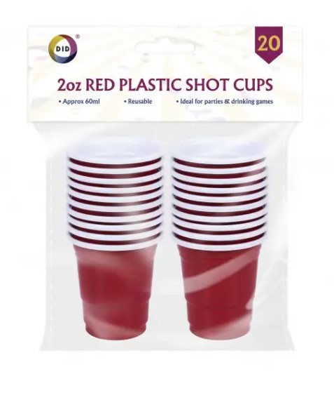 Red Plastic Shot Cups 20Pk 2oz - Click Image to Close