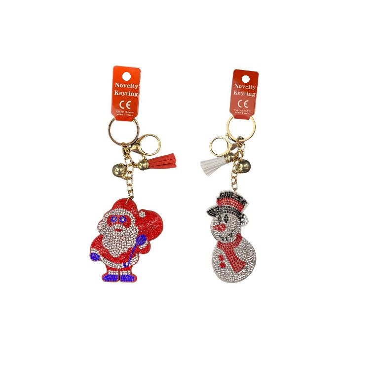 Christmas Diamond Santa / Snowman Keyring - Click Image to Close