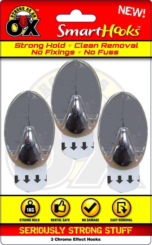 SERIOUSLY STRONG REMOVABLE HOOK CHROME 3 Pack - Click Image to Close
