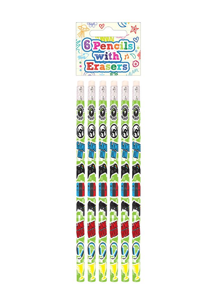 Gamer Pencils With Eraser Top Set Of 6 - Click Image to Close