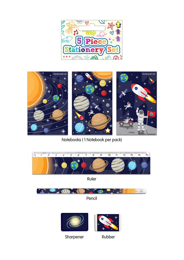Space Rocket & Planets Stationery Set Of 5 - Click Image to Close