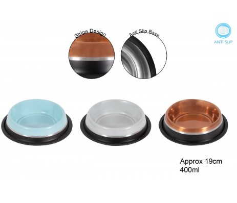 Stripe Stainless Steel Pet Bowl 19cm - Click Image to Close
