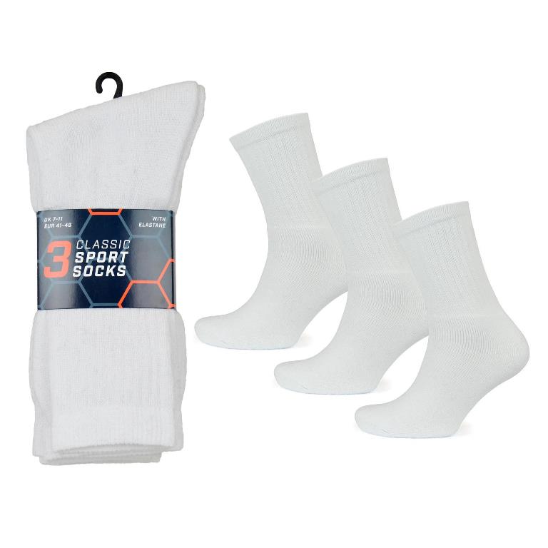 Mens 3 Pack White Sport Socks - Click Image to Close