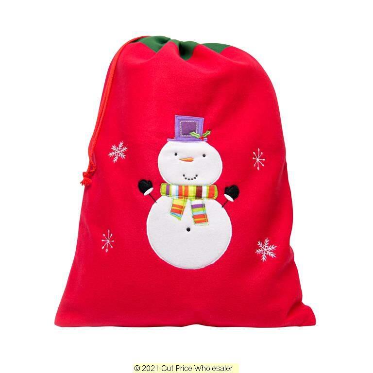 Deluxe Plush Red Snowman Christmas Sack 50cm X 70cm - Click Image to Close