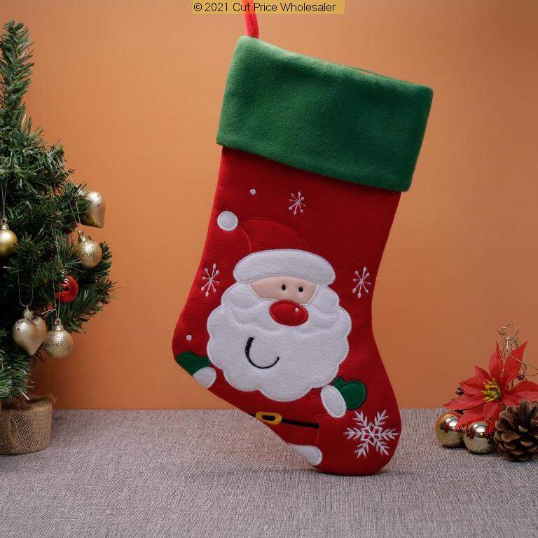 Deluxe Plush Red Green Top Cute Santa Stocking 40cm X 25cm - Click Image to Close