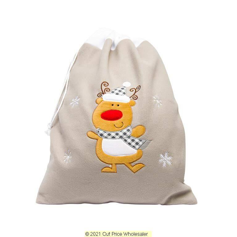 Deluxe Plush Silver Reindeer Christmas Sack 50cm X 70cm - Click Image to Close