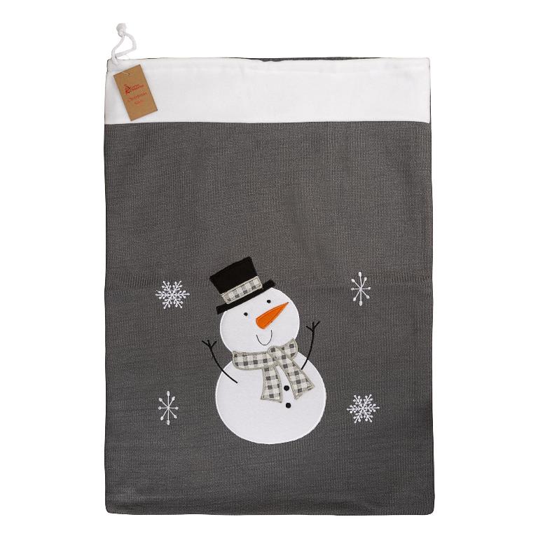 Deluxe Plush Grey Knitted Snowman Sack 50 X 70cm - Click Image to Close