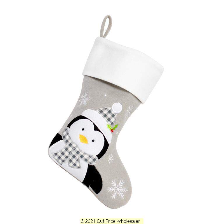 Deluxe Plush Silver White Top Penguin Stocking 40cm X 25cm - Click Image to Close
