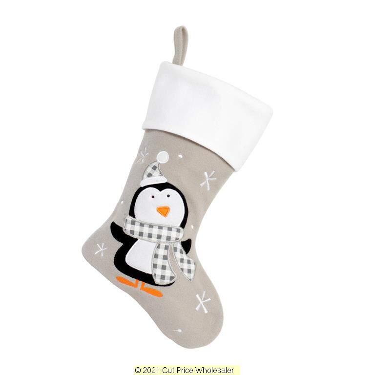 Deluxe Plush Silver White Top Penguin Stocking 40cm X 25cm - Click Image to Close