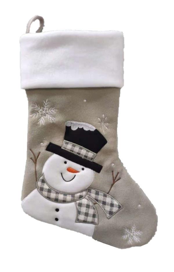 Deluxe Plush Grey Snowman Stocking 40cm X 25cm - Click Image to Close