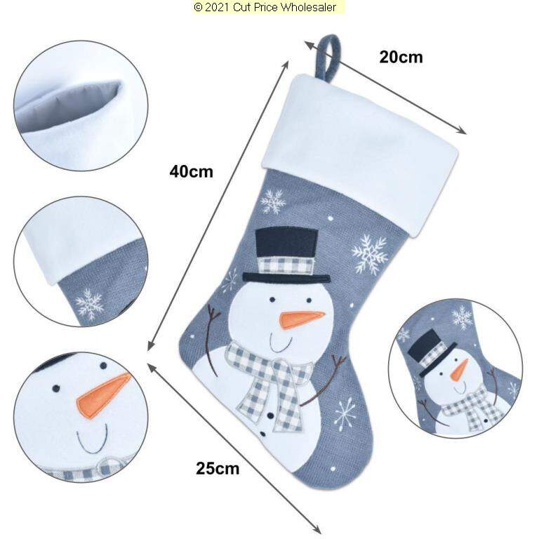 DELUXE PLUSH GREY KNITTED SNOWMAN STOCKING 40CM X 25CM - Click Image to Close