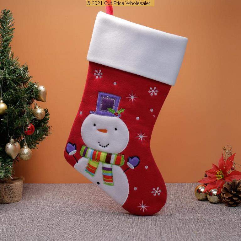 Deluxe Plush Red White Top Snowman Stocking 40cm X 25cm - Click Image to Close