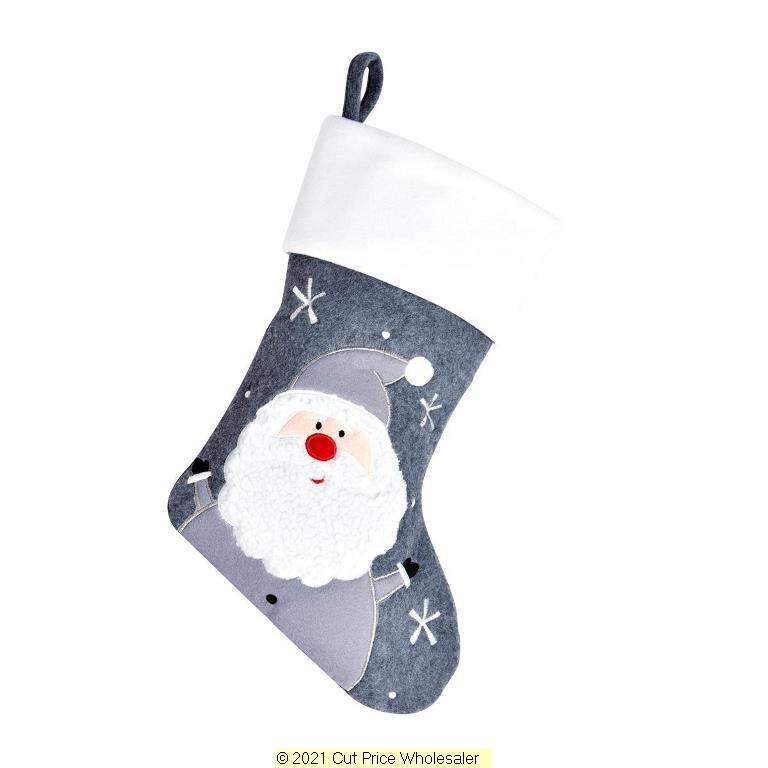 Deluxe Plush Charcoal Santa Christmas Stocking 40cm X 25cm - Click Image to Close