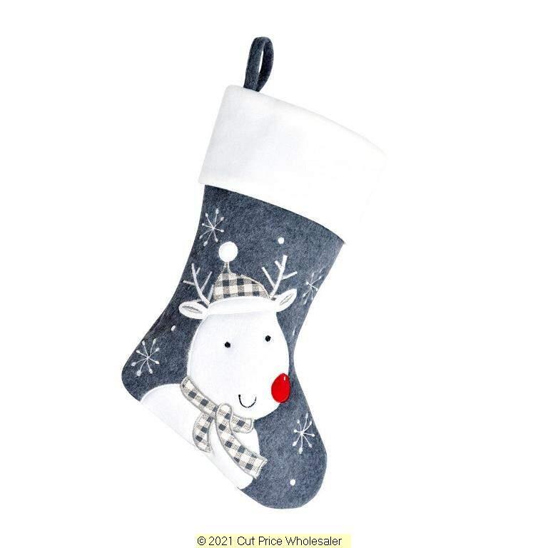 Deluxe Plush Charcoal Reindeer Christmas Stocking 40cm X 25cm - Click Image to Close