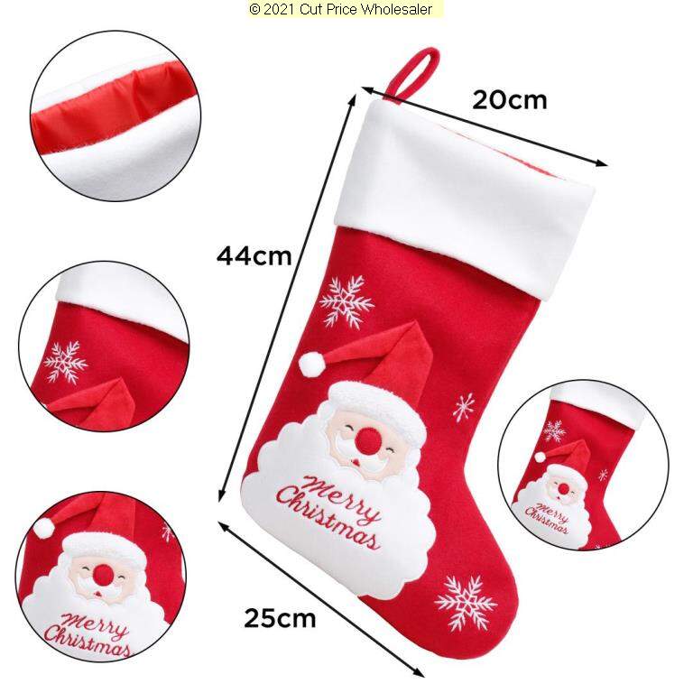 Deluxe Plush Red Santa With 3D Hat Stocking 40cm X 25cm - Click Image to Close