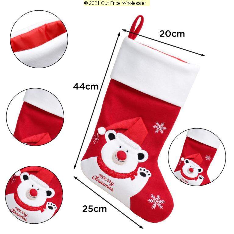 Deluxe Plush Red Polar Bear With 3D Hat Stocking 40cm X 25cm - Click Image to Close