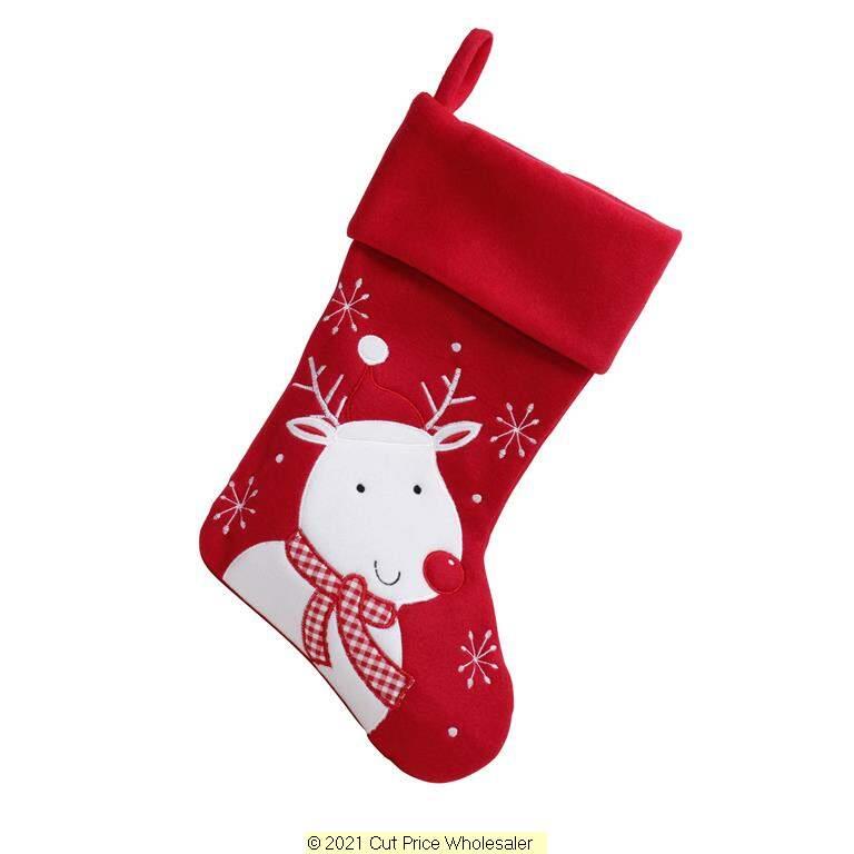 Deluxe Plush Red Modern Reindeer Stocking 40cm X 25cm - Click Image to Close