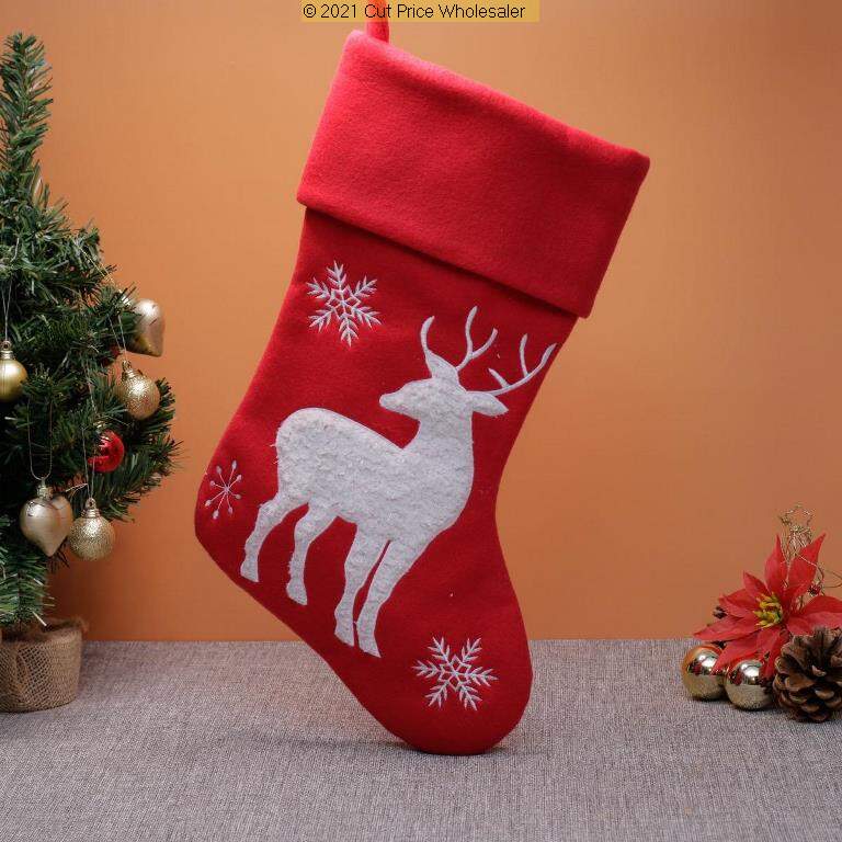 Deluxe Plush Red Modern Fluffy Reindeer Stocking 40cm X 25cm - Click Image to Close