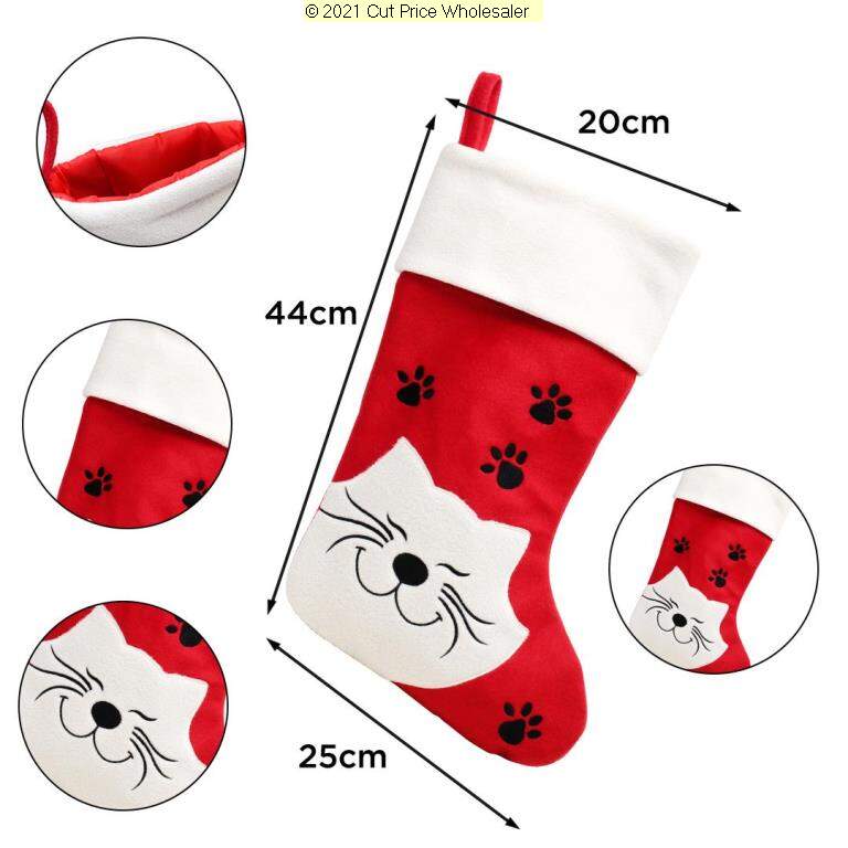 Deluxe Plush Red Cat With Black Paws Stocking 40cm X 25cm - Click Image to Close