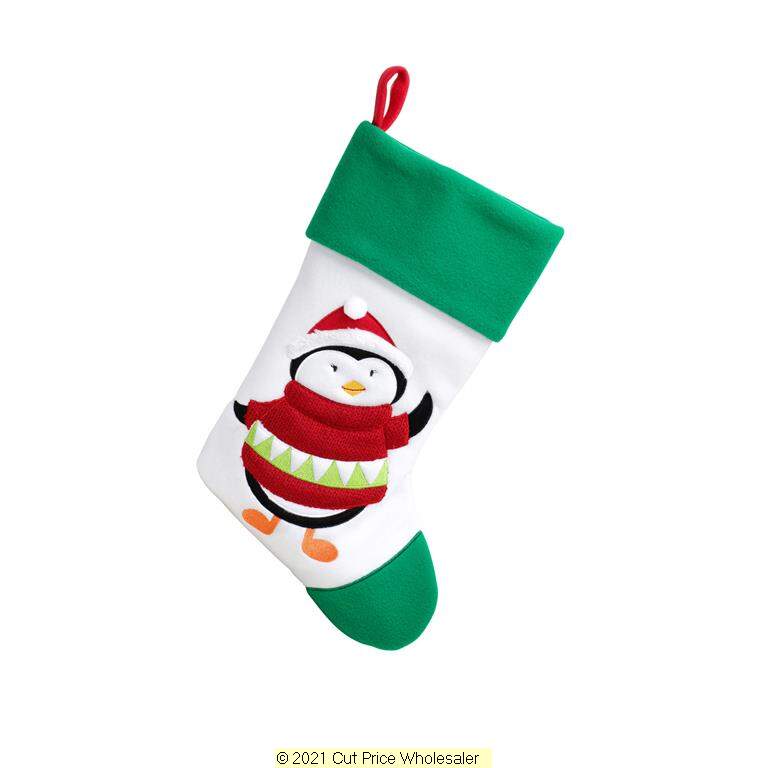 Deluxe Plush White Green Top Penguin Stocking 40cm X 25cm - Click Image to Close