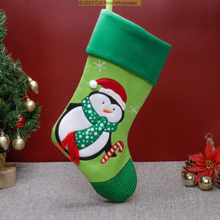 Deluxe Plush Lime Green Top Penguin Stocking 40cm X 25cm - Click Image to Close