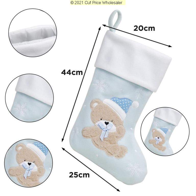Deluxe Plush Blue Fluffy Teddy Stocking 40cm X 25cm - Click Image to Close
