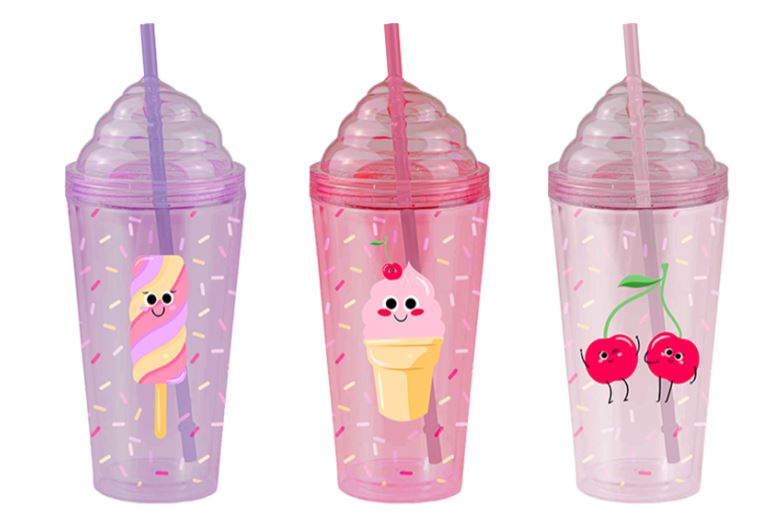 Ice Cream Double Wall Tumbler With Straw - Click Image to Close