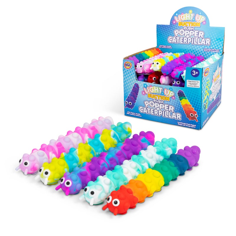 3D Push Pop Suction Caterpillar With Light Fidget Toy - Click Image to Close