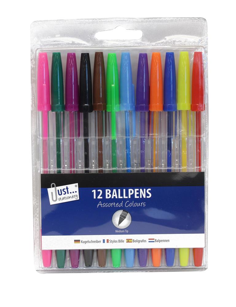 12 Multicoloured Ballpoint Pens - Click Image to Close