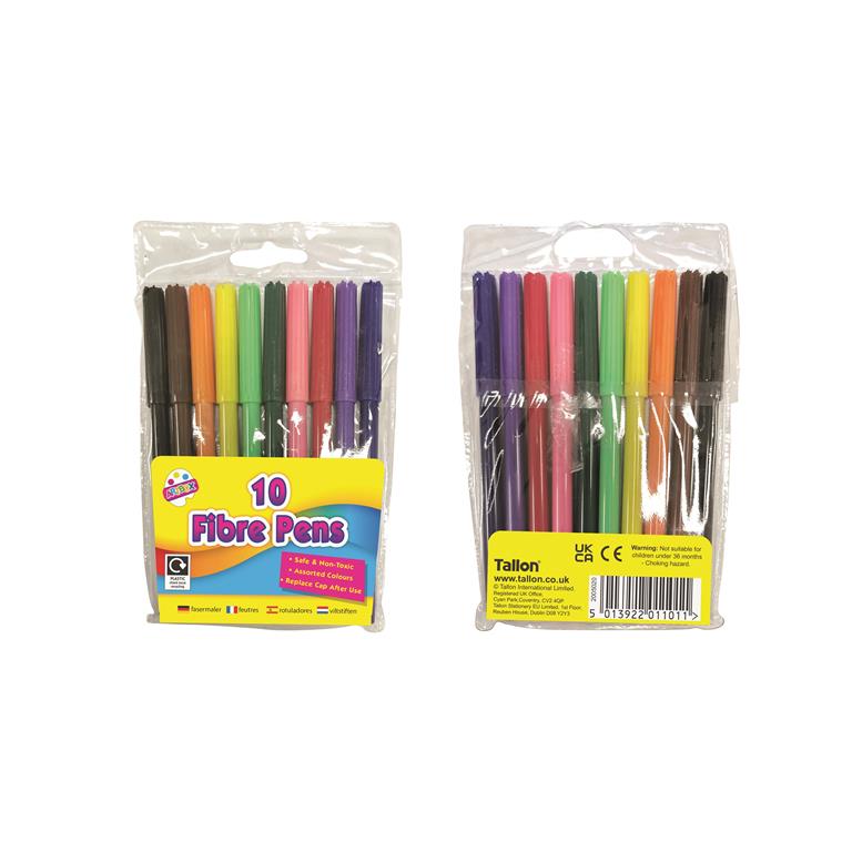 Tallon 10 Fine Tip Fibre Colouring Pens - Click Image to Close