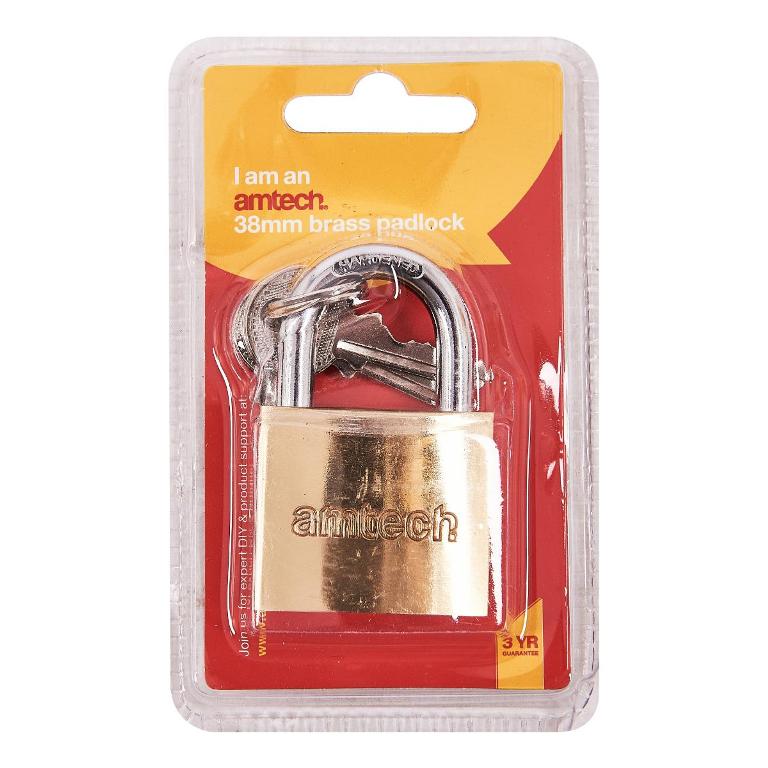 Amtech 38mm Brass Padlock - Click Image to Close