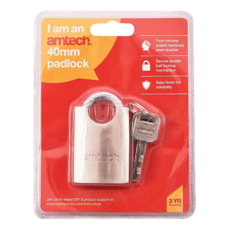 Amtech 40mm Steel Padlock - Click Image to Close