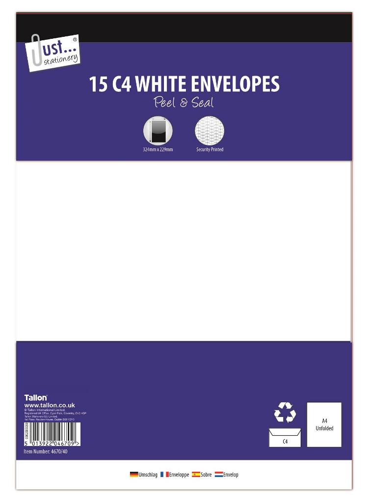 Tallon 15 C4 White Peel & Seal Envelopes 80Gsm - Click Image to Close
