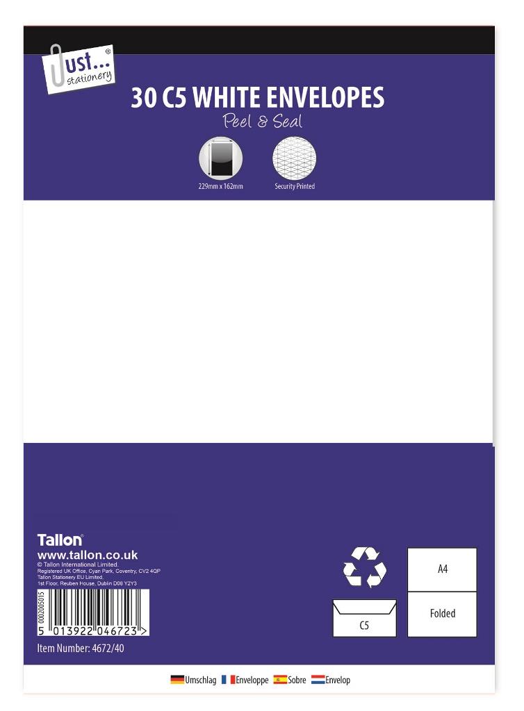 Tallon 30 C5 White Peal & Seal Envelopes 80Gsm - Click Image to Close