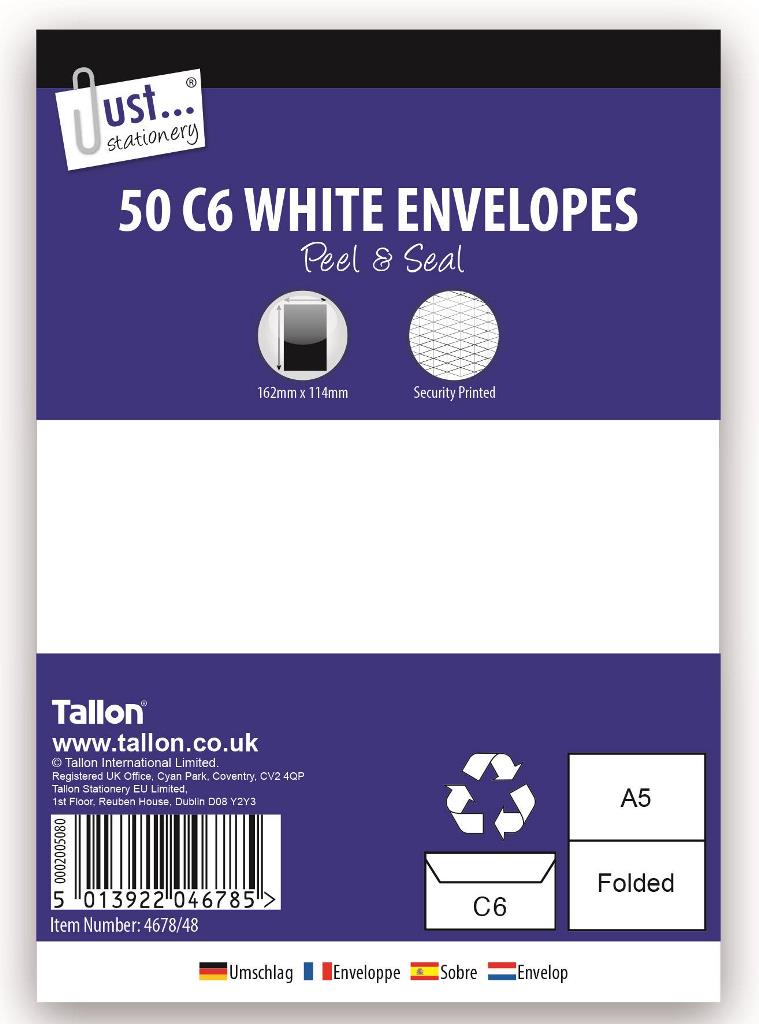 Tallon 50 C6 White Peal & Seal Envelopes 80Gsm - Click Image to Close