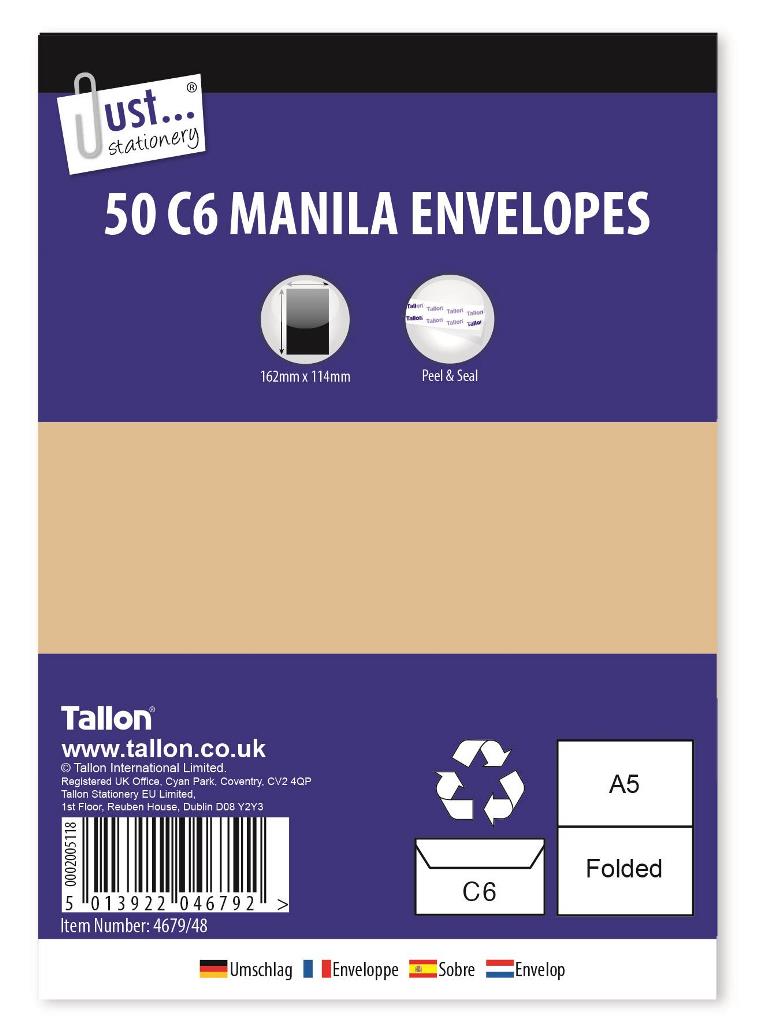 Tallon 50 C6 Manila Peal & Seal Envelopes 80Gsm - Click Image to Close