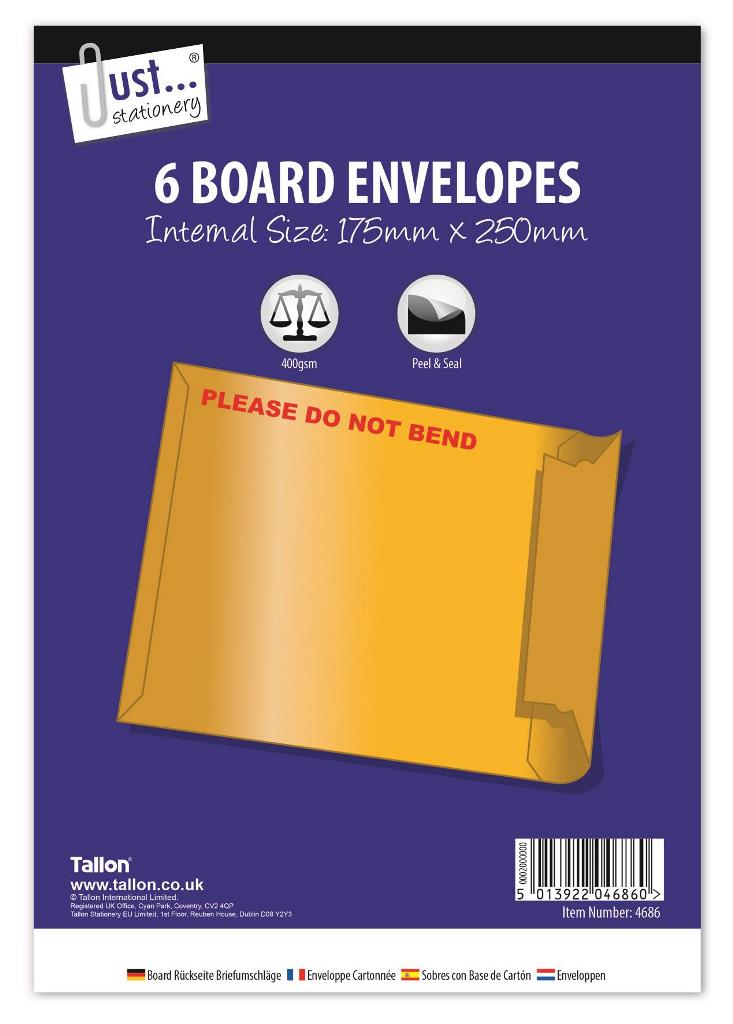 Tallon 6 X Board Envelopes 175X250mm - Click Image to Close