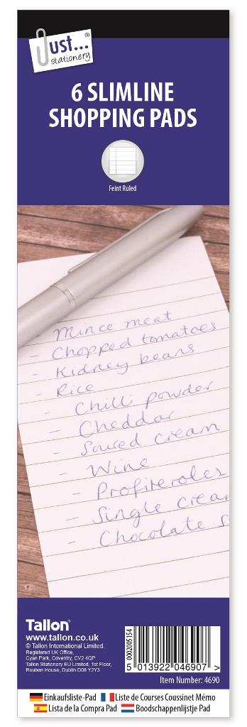 Tallon 6 Shopping Pads 75 X 210 mm Lined Paper - Click Image to Close