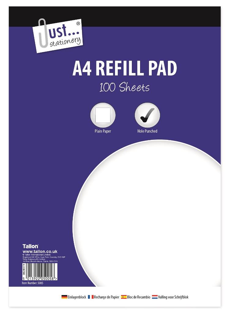 A4 Plain Refill Pad 100 Sheet Side Bound - Click Image to Close