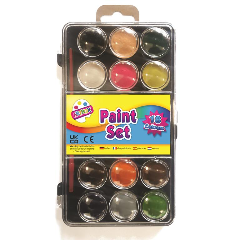 Tallon 18 Colour Paint Box With Paint Brush - Click Image to Close
