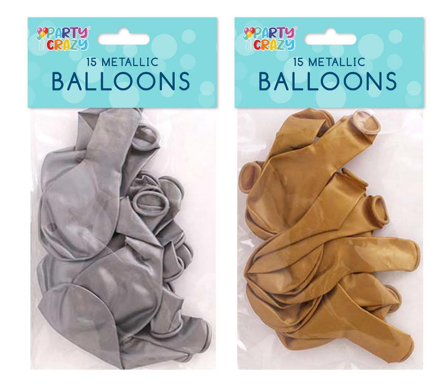 15 Pack 9" Mettalic Round Balloons - Click Image to Close